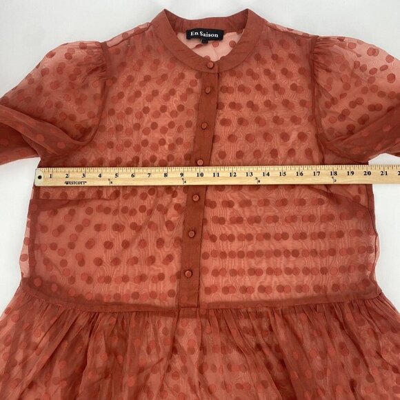 EN SAISON SIZE M EMBROIDERED DOT LONG SLEEVE BABYDOLL MINIDRESS IN RUST - Picture 6 of 11